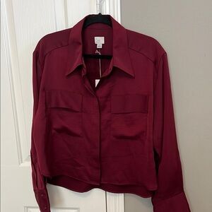 Burgundy Button-Up Blouse